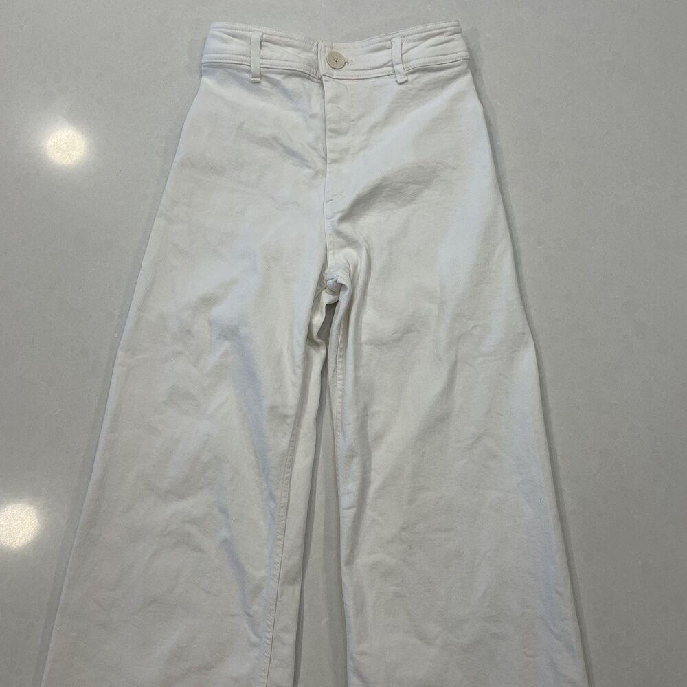 Zara ZW Collection Ecru White High Rise Barrel Leg Jeans Size 6 Raw Hem Urban